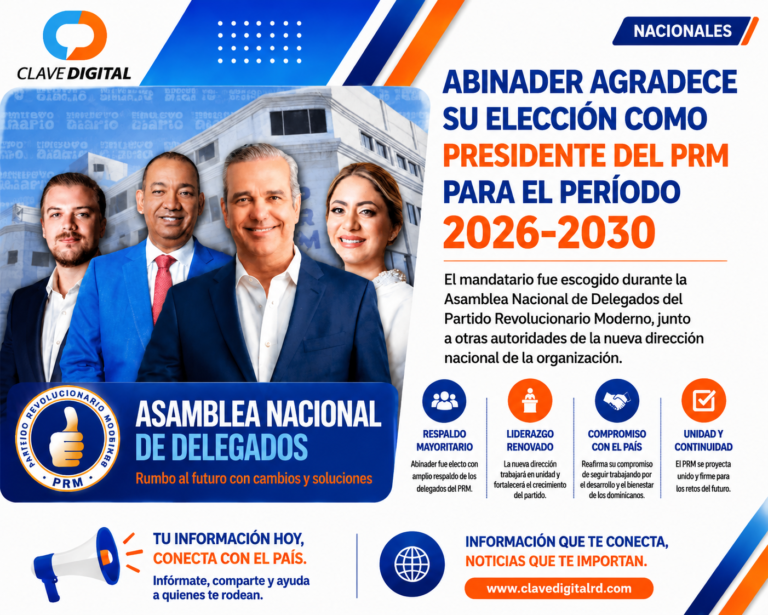 Abinader agradece su elección como presidente del PRM para el período 2026-2030
