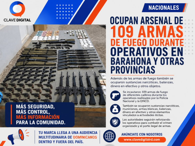 Ocupan arsenal de 109 armas de fuego durante operativos en Barahona y otras provincias