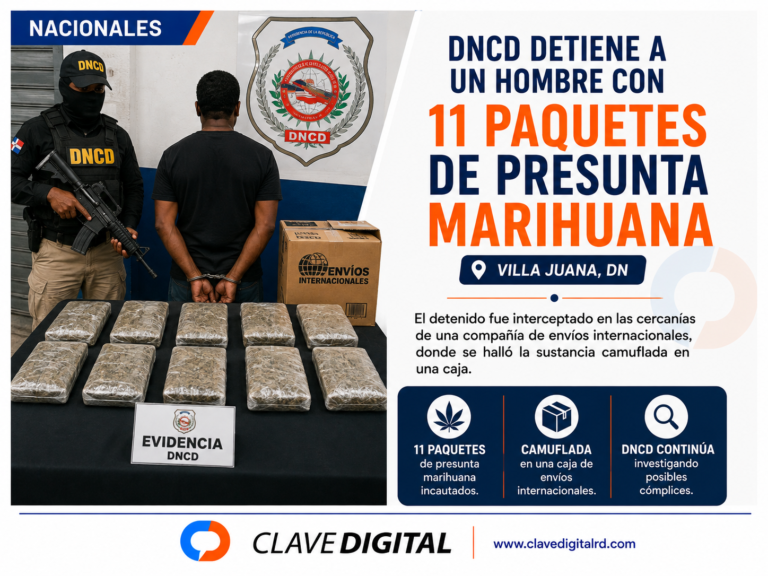 DNCD ocupa 11 paquetes de presunta marihuana y detiene a un hombre en Villa Juana