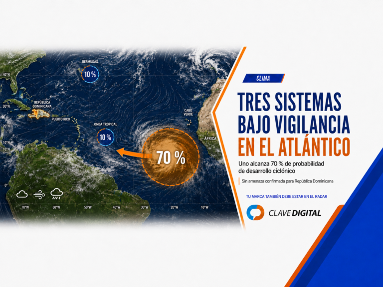 NHC vigila tres sistemas en el Atlántico; uno alcanza 70 % de desarrollo ciclónico
