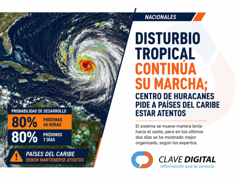 Disturbio tropical continúa su marcha; Centro de Huracanes pide a países del Caribe estar atentos