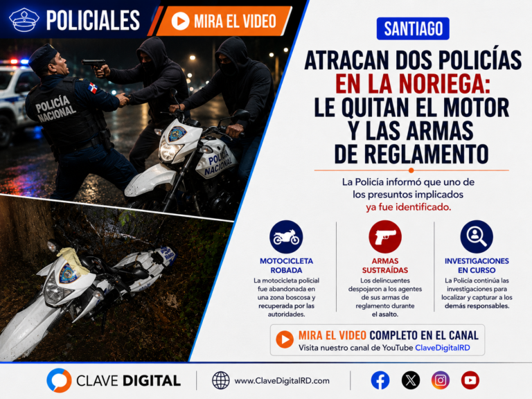 Dejan abandonada motocicleta policial robada durante asalto a patrulla en Santiago